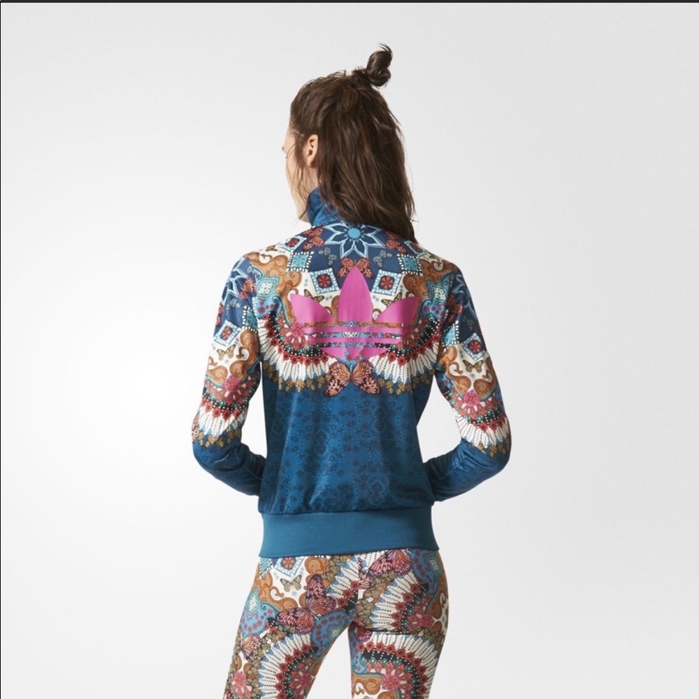 Adidas x Farm Rio Borbomix Floral Blue Pink Trim Track Jacket Bomber